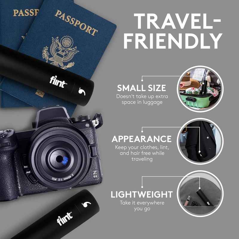 Flint Classic Black Retractable Mini Lint Roller with 30 Extra