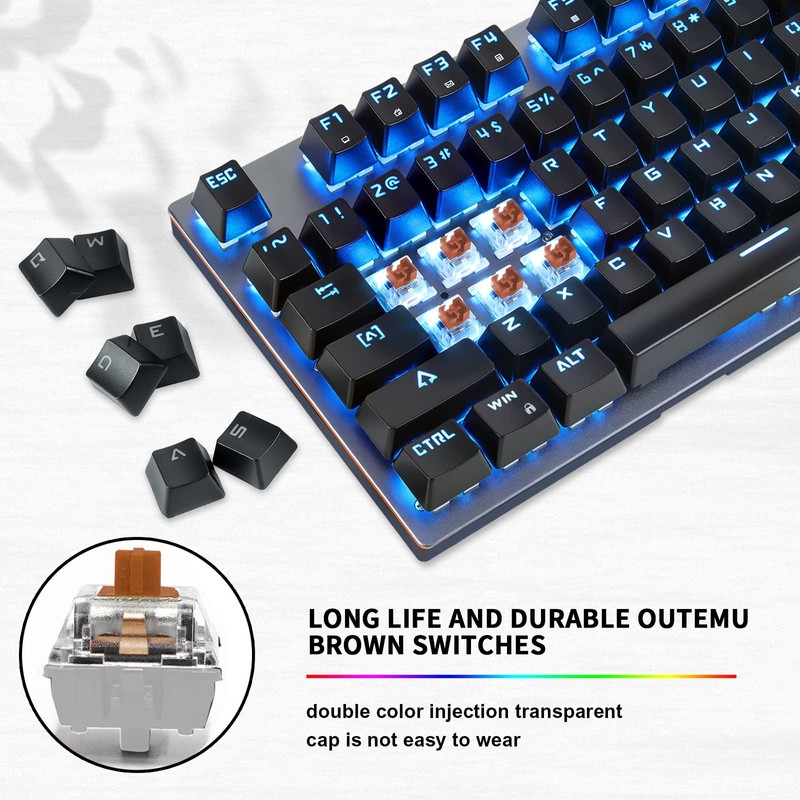 MOTOSPEED 2.4GHz Wireless/USB Wired Mechanical Keyboard 104Keys Led Backlit Brown