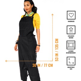 Under NY Sky Pottery Gray Apron – Full Cover Cross-Back, Durable Denim, Leather Reinforcement and Overlapping Split-Leg – Adjustable for Men and Women – Pro Pottery Artist, Mechanic