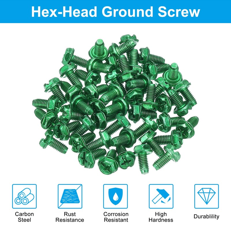 PATIKIL 10-32 x 3/8" Hex Washer Head Ground Screws, 50