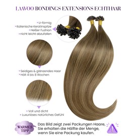LaaVoo Real Hair Bondings Extensions 60 cm Balayage Brown Real Hair Extensions with Keratin Bondings Ombre Brown U-Tip Extensions Hair Extensions Real Hair Keratin #6/8/14 1 g/Strand 100 g