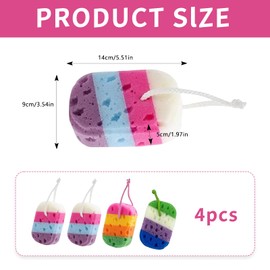 Wjelet 4Pcs Bath Sponge, Exfoliating Bath Sponges,Gentle Skin Cleansing, Deep Bathing Accessories, for Men, Women and Kids，Colorful