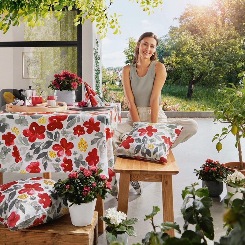 REDBEST Tablecloth Cotton Red/Grey Size 80 x 80 cm