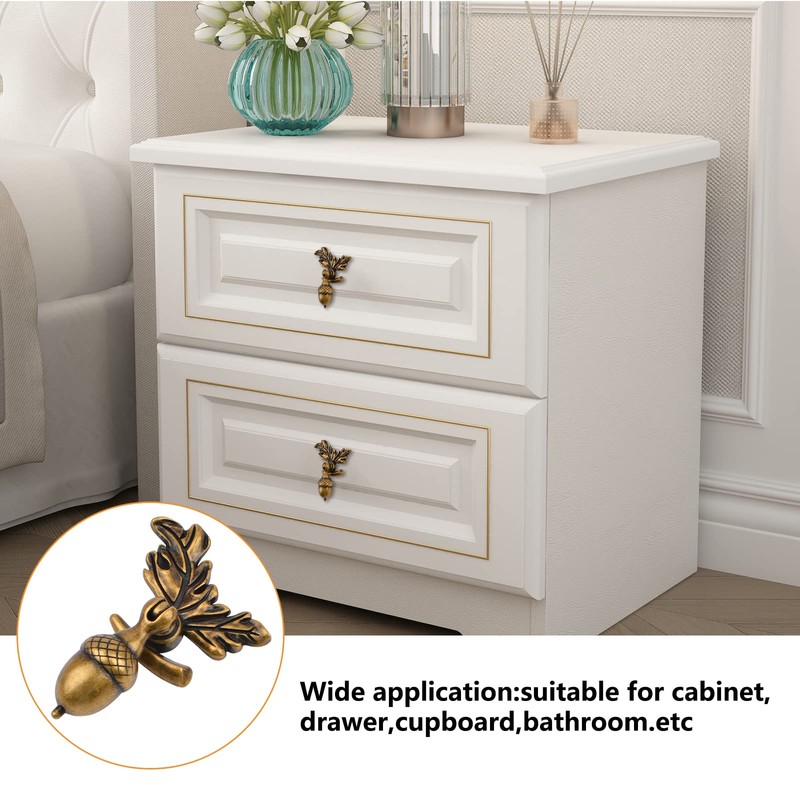 MOROBOR Acorn Drawer Knobs with Leaf Pedestal, 4pcs Antique Zinc