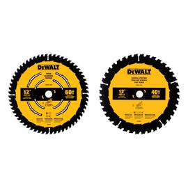 DEWALT Miter Saw Blade Combo Pack, 12” Blades, 40 Tooth & 60 Tooth, Fine Finish, Ultra Sharp Carbide (DWA112CMB)