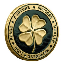HARPIMER Lucky Coin with Four Leaf Clover and Elephant and Lucky Symbols Commemorative Coin