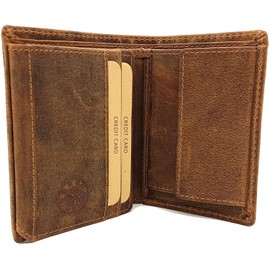 Lemasi Small Genuine Leather Wallet High with RFID Protection Hunter Leather Wallet Fishing Purse Fish Pike, brown, Classic