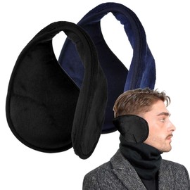 Basic Sense 2PCS Extra Wide Plain Earmuff, Navy-Black