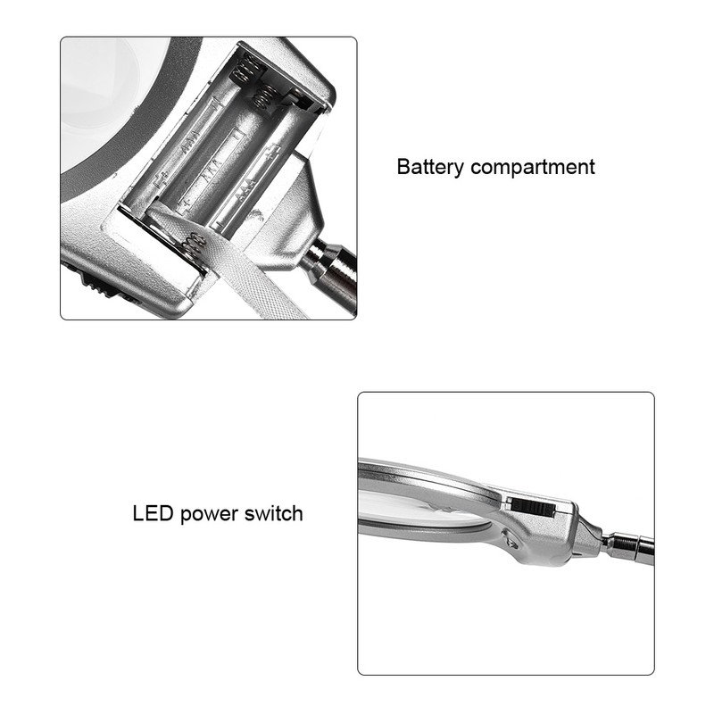 Desk Clip Clamp Flexible Magnifier Adjustable LED Magnifying Glass Jewelry