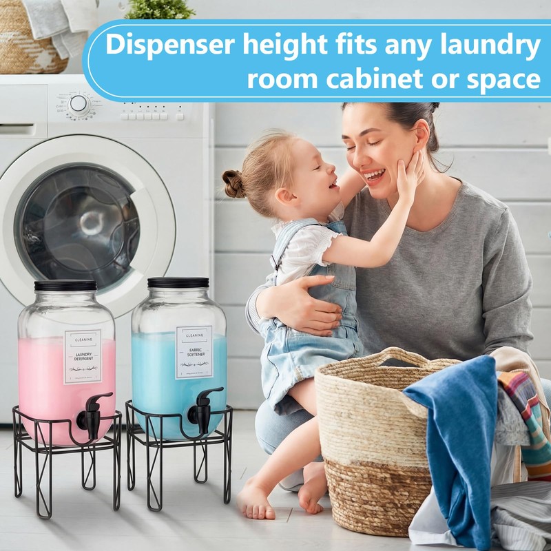 FillTouch 2 Pack 1 Gallon/128 oz Glass Laundry Detergent Dispenser,