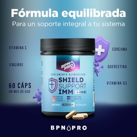 Shield Support - 60 Cápsulas Naturales con Vitamina C, Vitamina D3, Zinc, Quercetina, Astaxantina y Pimienta Cayena | Vitaminas 100% Natural | Suplemento Alimenticio Sin Gluten ni Aditivos | BPN PRO