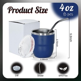 4oz Stackable Espresso Cup, 8Pcs Mini Tumbler with Lid and Straw, Stainless Steel Vacuum Insulated Shot Glass, Cute Coffee Cup for Morning Coffee，Individually Wrapped, Mixed Colors