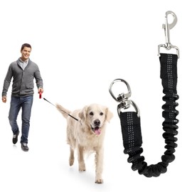 Dog Lead Shock Absorber, Elastic Dog Small Bungee Lead Extension, Lead for Any Dog Lead, Elastic Adjustable Dog Training Lead for Medium and Large Dogs, Black