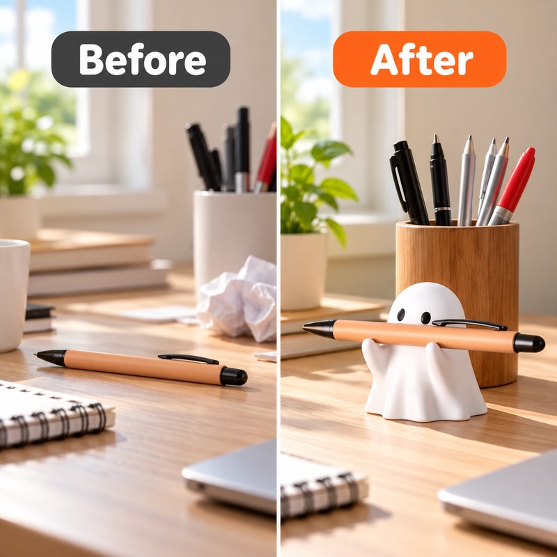 White Ghost Pen Holder for Desk – Cute Halloween Pencil