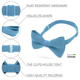 Bow Tie House Pajarita clásica preatada suave para bodas, eventos formales, esmoquin sólido para adultos y niños, Azul Acero, 6-18 años/M