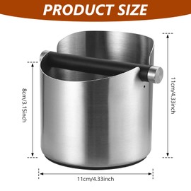 Knock Container for Portafilter, Stainless Steel Coffee Grounds Tee Container, Knock Container for Espresso Portafilter, 11 cm Knock Box, Espresso Tee Box with Shock-Absorbing and Removable Bar,