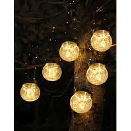 Solar Lanterns Solar Lights Outdoor Waterproof 6-Pack, Solar Powered Hanging Lights Cracked Glass Hanging Globes for Christmas Decoration, Shepherd Hook, Garden Tree Ornaments | PARTPHONER