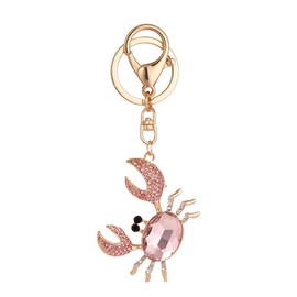 ARFUKA Key Fob Rhinestone Crab Pendant Car Key Ring Crystal Bag Pendant Keychain for Valentine's Day Birthday Christmas Holiday Pink, pink
