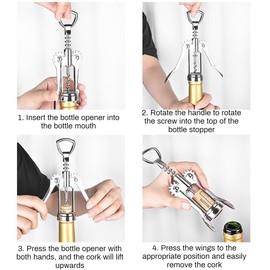 Wine Opener, Zinc Alloy Premium Wing Corkscrew Wine Bottle Opener with Wine Aerator Pourer Spout and Wine Foil Cutter Tool, Multifunctional Wine Cork Opener Bottler Opener Remover