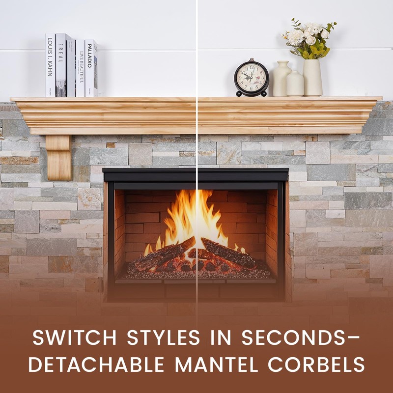 TECANA Wood Fireplace Mantel with Corbels - 54 Inch Rustic