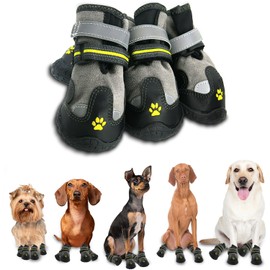 Dog Shoes Dog Boots & Paw Protectors Non-Slip Fleece Warm 4Pcs for Winter Snowy Day, Rainy Weather, Outdoor Walking Indoor Hardfloors (Gray, Size 2:（2.4''x1.6'')