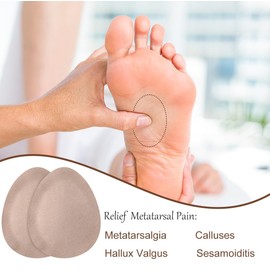 Metatarsal Pads - Ball of Foot Cushions for Women and Men - Forefoot and Sole Cushions Adhesive Arch Support Pads for Plantar Fasciitis, Metatarsalgia, Mortons Neuroma - 1/4" Thick - 6 Pcs