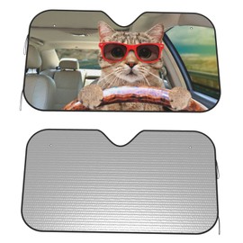 Dujiea Car Front Window Sunshade, Cat with Sunglasses Driving A Car Foldable Auto Windshield Sun Shade Uv Heat Sun Visor Protector-Keeps Your Vehicle Cool- Small