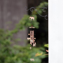 Relaxdays Wind Chime Bells & Elephants, Metal Chime, 90 cm Long, Outdoor & Indoor, Hanging Chime, Copper