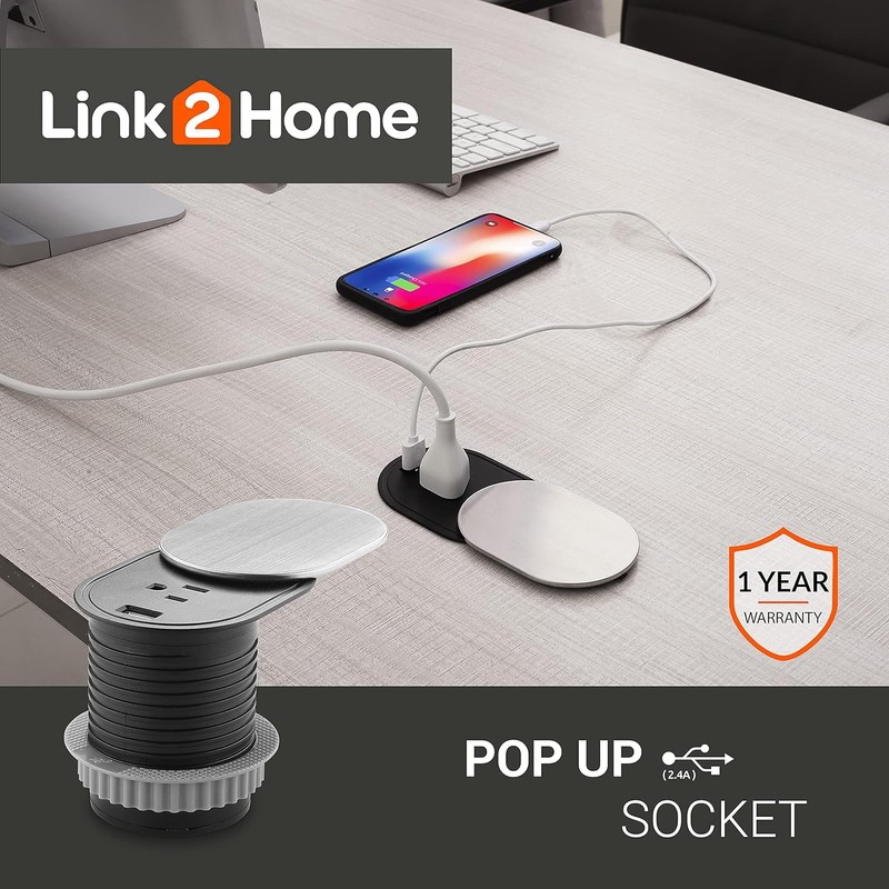Link2Home 2 Pack Space Saver Grommet Socket with USB, 1