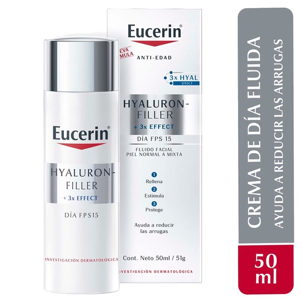 Eucerin hyaluron-filler + 3x Effect crema facial día fluida antiarrugas para piel normal a mixta FPS15 50ml.