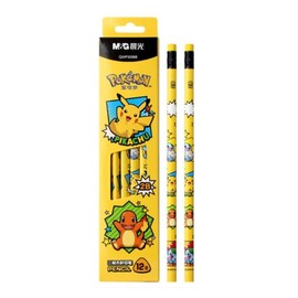 Pikachu Pencils with Eraser, 2B Triangular Pencils 12 Count (Yellow)