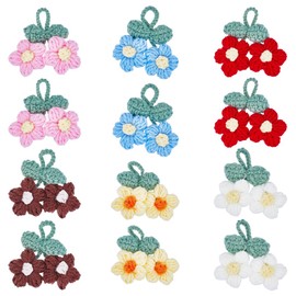 INFUNLY 6PCS Crochet Puff Flower Ornament Colorful Complete Macrame Floral Pendant 6 Color Crochet Flower Charm 5-Petal Flowers Hand-Knitted Hanging Ornament for Car Key Purse Bag Phone Charm