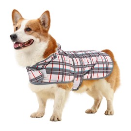 Dog Raincoat Hooded,Waterproof Rain Coat for Dogs with Adjustable Belly Strap,Reflective Strips, Lightweight Slicker Poncho Rain Jacket for Small Medium Large Dogs (Khaki Plaid, Large)