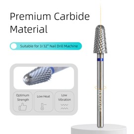 HYTOOS Professional Tapered Carbide Nail Drill Bits - Round Top Cut for Cuticle & Soft Gel Removal, Electric File Bit Drill Accessories Manicure Tools for Nail Technicians, M
