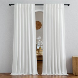 NICETOWN Faux Linen White Sheer Curtains 72 inches Long, Rod Pocket & Back Tab Semi Sheer Linen Blend Window Treatments Privacy with Light Filtering for Living Room, W52 x L72, Set of 2