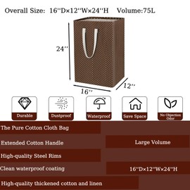 Waterproof Laundry Hamper Collapsible Laundry Basket Leather Handle Laundry Bag Large Clothes Storage Toy Organization for Bathroom Bedroom Laundryroom College Dorms (KaDian-01)
