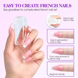 Gelike ec Nail Tips and Nail Gel Glue Kit - Gel x Nail Extension Set Mini Nail Lamp 6 in 1 Nail Glue, 240 Pieces Soft Gel Full Cover Nail Tips, French Nail Stamp and Nail Clippers Medium Almond &