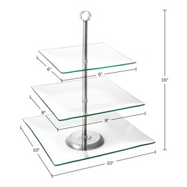 Home Dess Chef Buddy Three Tier Square Glass Buffet and Dessert Stand, 1 Pack, Clear