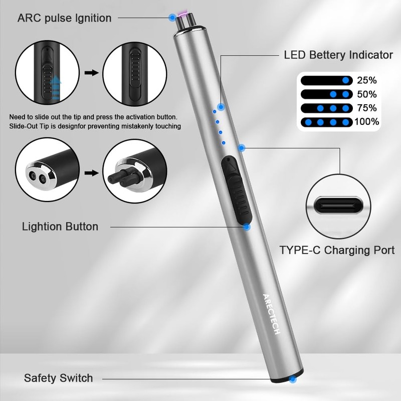ARECTECH Electric Candle Lighter Rechargeable Lighter Arc Plasma Lighters for