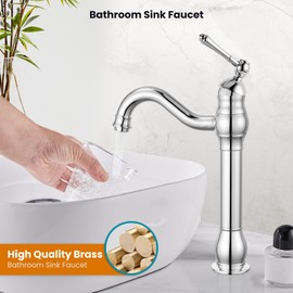 gotonovo Single Handle Vessel Sink Faucet 360° Swivel Bathroom Faucet One Hole Farmhouse Lavatory Vanity Faucet Bowl Sink Mixer Tap Without Pop Up Drain, Polish Chrome