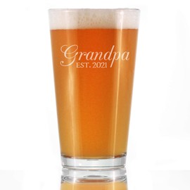 Grandpa Est 2021 - New Grandfather Pint Glass Gift for First Time Grandparents - Decorative 16 Oz Glasses