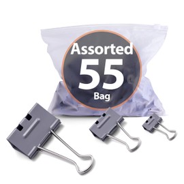 Achieva EZ Binder Clips, Assorted Sizes, Pack of 55, Gray (99260)