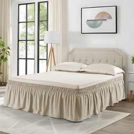 NookZuzu Khaki Wrap Around Bed Skirt for Full/Queen Beds 18" Drop,Bed Skirt Adjustable Elastic Dust Ruffles Easy Fit Wrinkle & Fade Resistant Luxurious Fabric Machine Washable