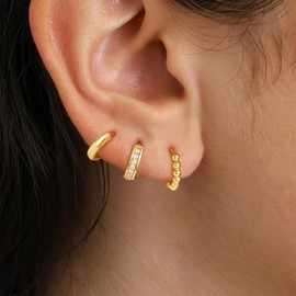 Turandoss Gold Earrings Set for Women Trendy - 14K Gold Plated Chunky Hoops Hypoallergenic Huggie Earrings, Dainty Hoop Cartilage Earring Set for Multiple Piercing