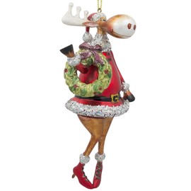 BestPysanky Chubby Reindeer Holding Wreath Glass Christmas Ornament