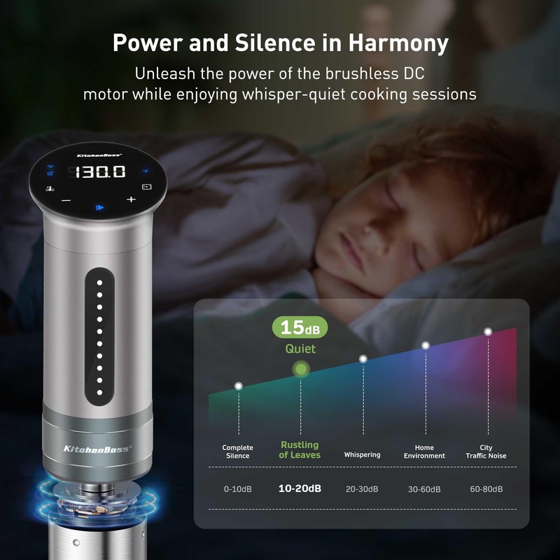 KitchenBoss Wifi Sous Vide Cooker: Ultra-quiet Sous Vide Machine Immersion