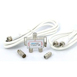 electrosmart 2 Way Splitter Kit suitable for Freeview Aerial or Cable TV or Broadband - Includes F Type 2450MHz Splitter 2 x White 1.5m Cables and Connectors