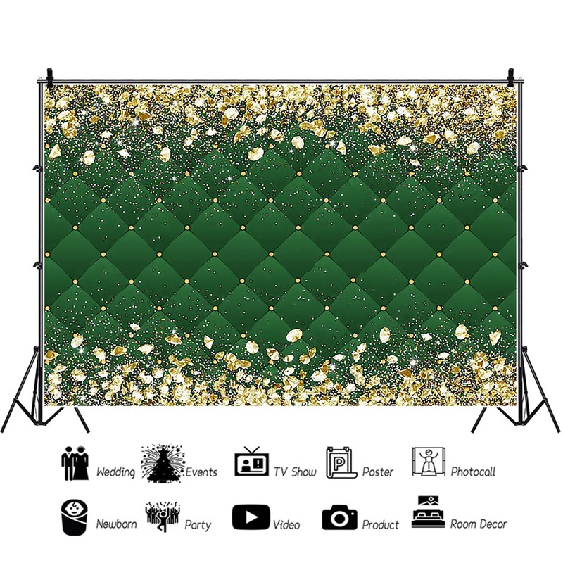 Renaiss 7x5ft Gold and Green Royal Theme Backdrop Prince Princess
