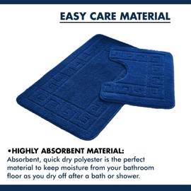 Lions Bath Mat Sets 2 Piece - Jacquard Greek Key Pattern Bathroom Toilet Rugs, Microfiber Bath Mats Pedestal Set, Super Soft Extra Absorbent Bathmat, Royal Blue