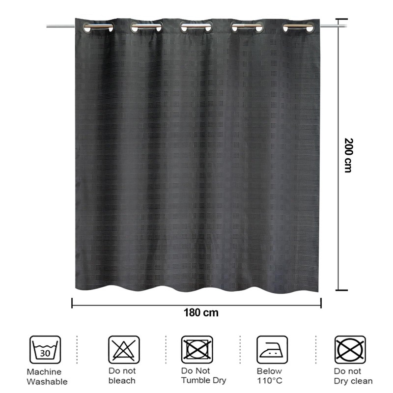 YISURE Black No Hook Shower Curtain 200cm Drop, Extra Long